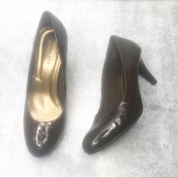 Comfort Plus Brown Snake Skin Classic Heels Sz 7 - Picture 3 of 8